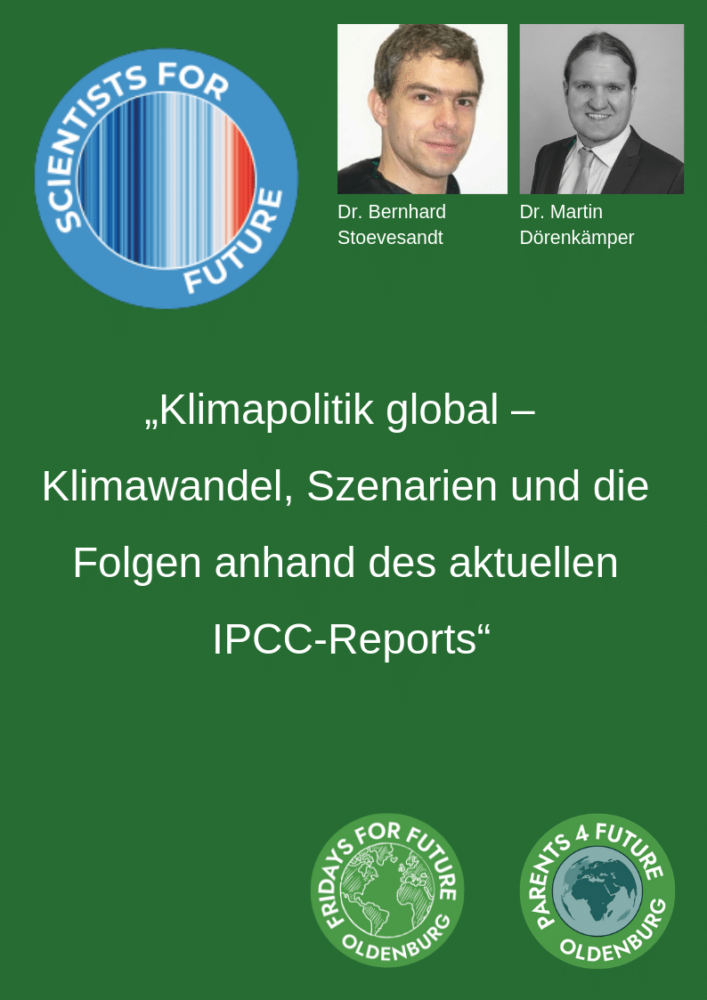 Bild zu Prologvortrag:  „Klimapolitik global – Klimawandel, Szenarien und die Folgen anhand des aktuellen IPCC-Reports“, Vortrag von Dr. Bernhard Stoevesandt und Dr. Martin Dörenkämper im Schlauen Haus